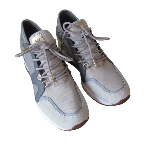 Michael Kors Liv Trainer Platform Wedge Sneakers 9.5 Gray Leather Lace Up - Picture 9 of 10